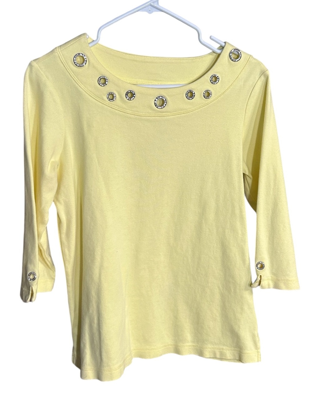 Quacker Factory Yellow Grommet-Accent 3/4 Sleeve Top